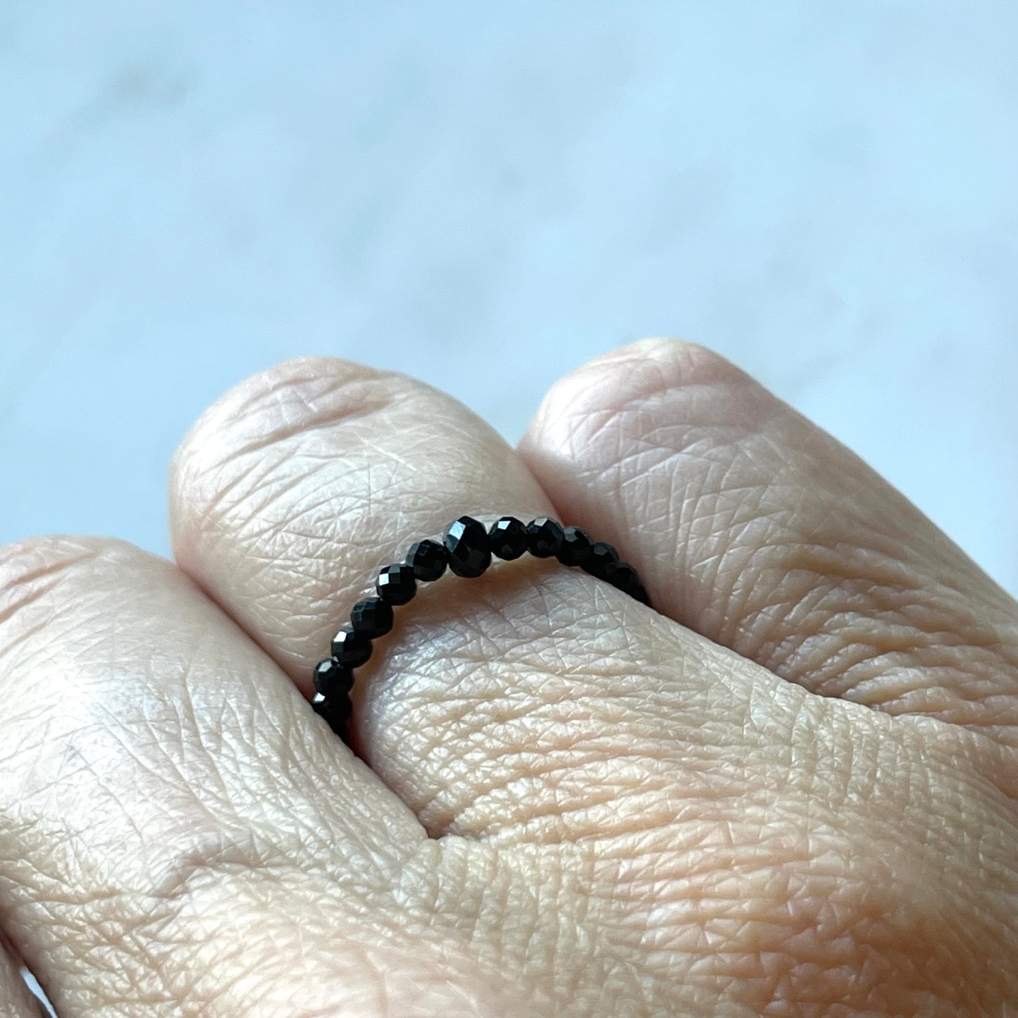 Black Spinel Gemstone Beaded Ring