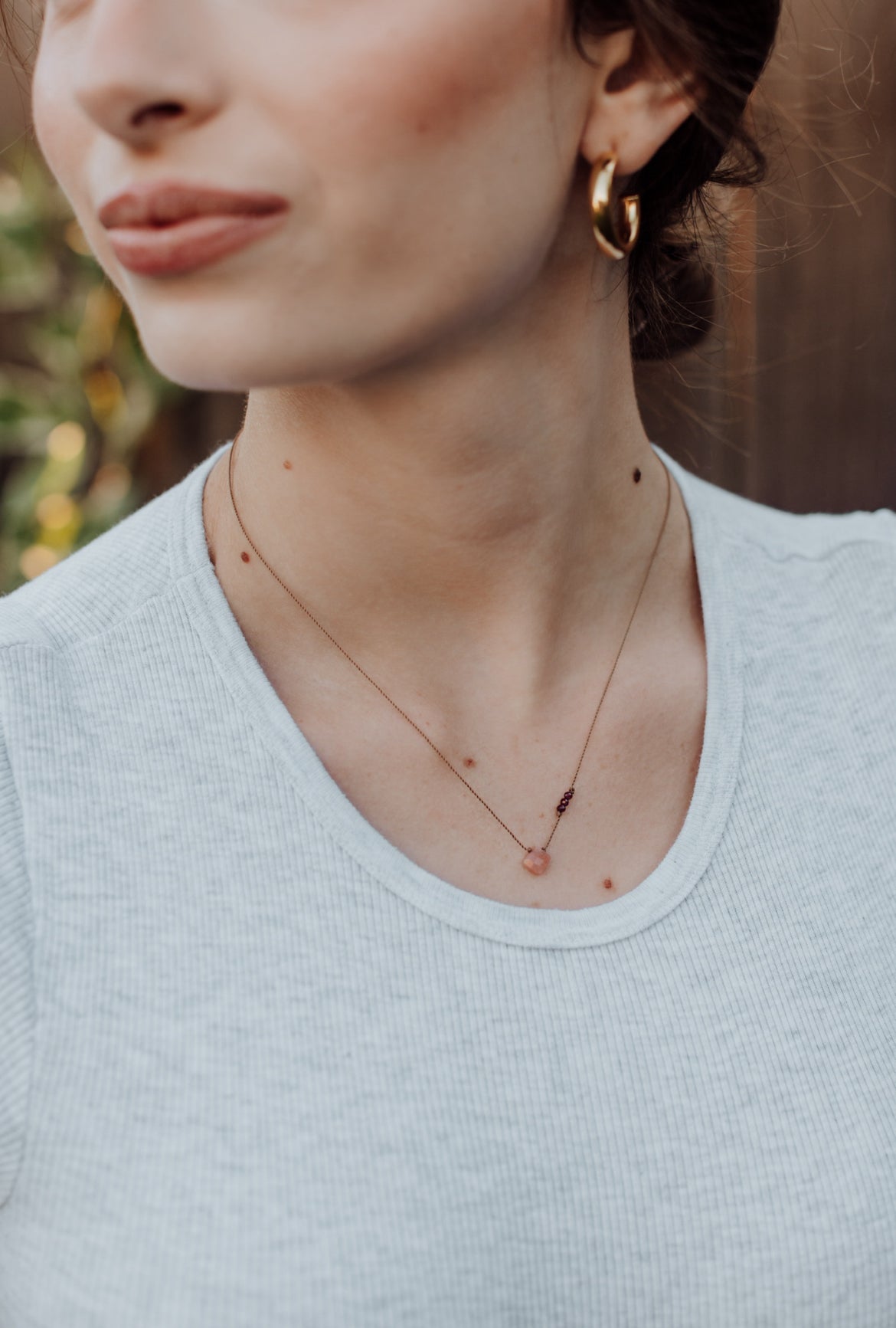 Peach Moonstone and Garnet Necklace - New Beginnings Gemstone Jewelry | Soulsilk