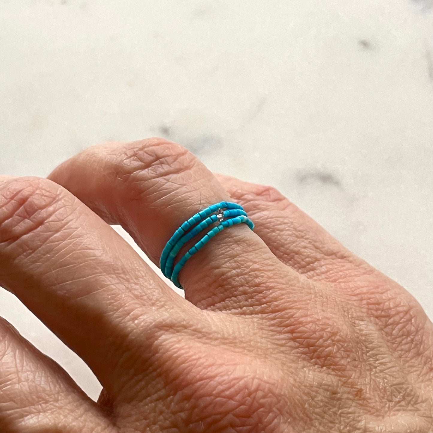 Turquoise and Herkimer Diamond Beaded Ring