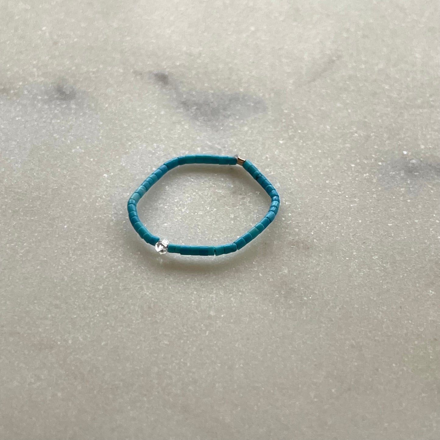 Turquoise and Herkimer Diamond Beaded Ring
