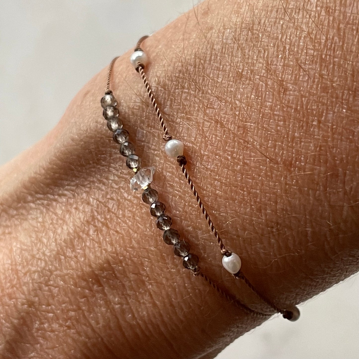 Smoky Quartz and Herkimer Diamond Bracelet- Healing