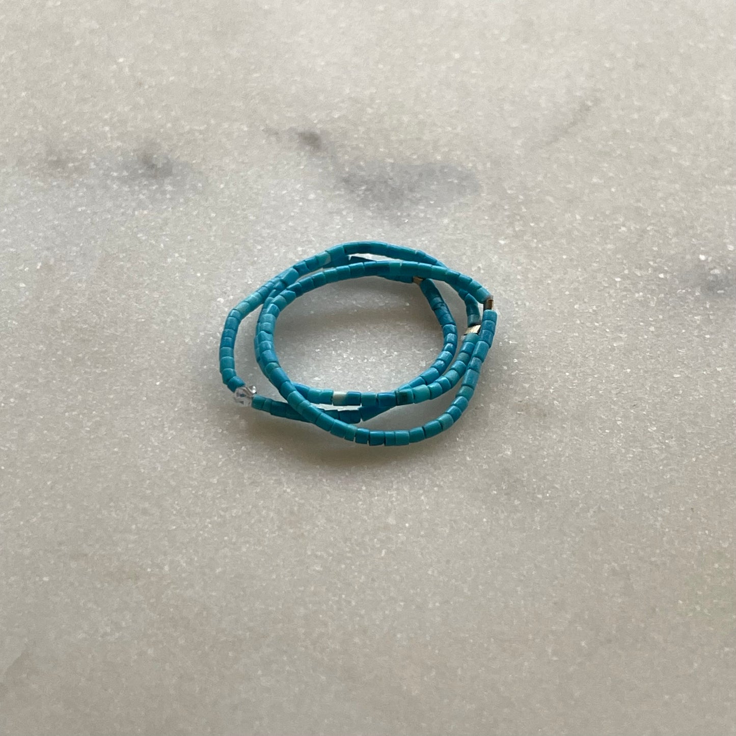 Turquoise and Herkimer Diamond Beaded Ring