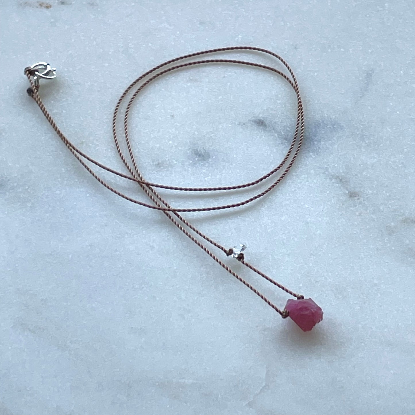 Raw Pink Tourmaline with Herkimer Diamond Necklace- Protection and Healing Intention Necklace, October Birthstone Necklace, Rough Gemstone Neckalce