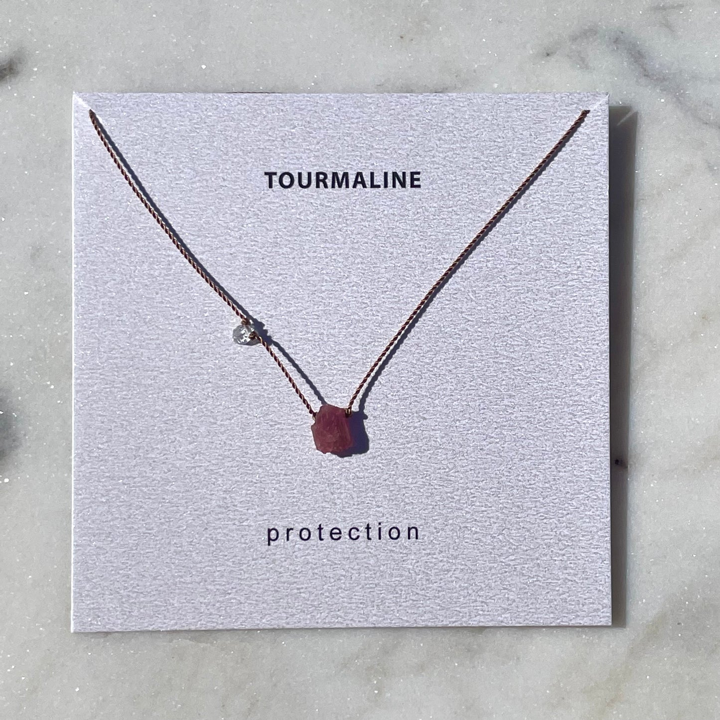 Raw Pink Tourmaline with Herkimer Diamond Necklace- Protection and Healing Intention Necklace, October Birthstone Necklace, Rough Gemstone Neckalce