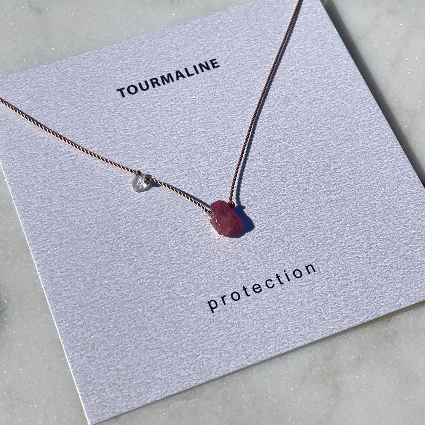 Raw Pink Tourmaline with Herkimer Diamond Necklace- Protection and Healing Intention Necklace, October Birthstone Necklace, Rough Gemstone Neckalce