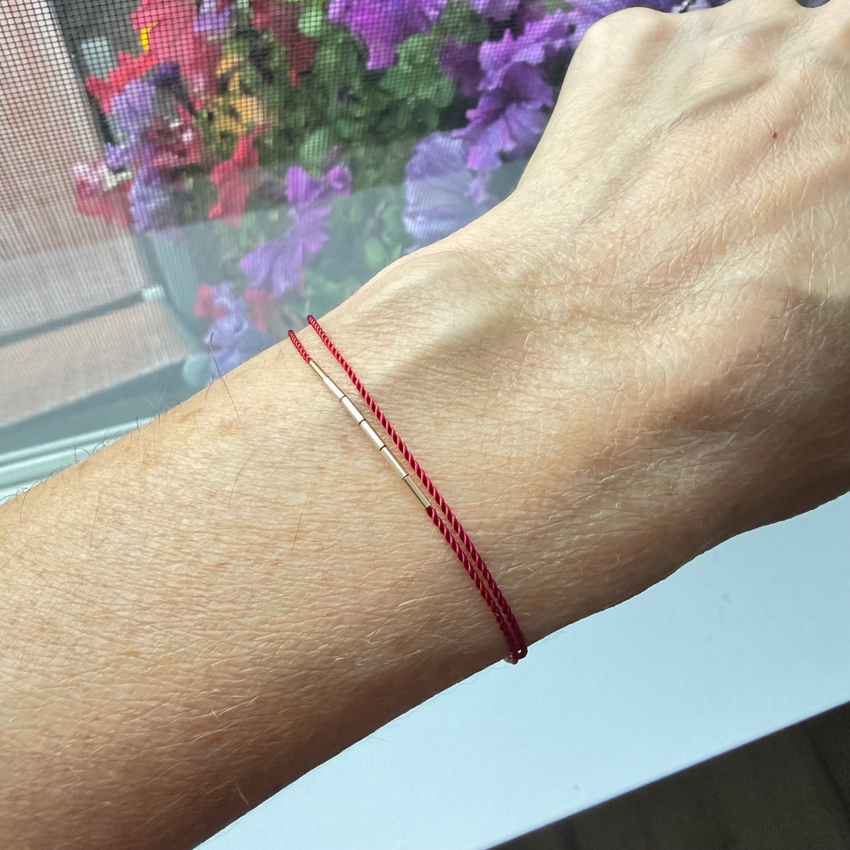 Gold Bars Wrap Bracelet on silk cord