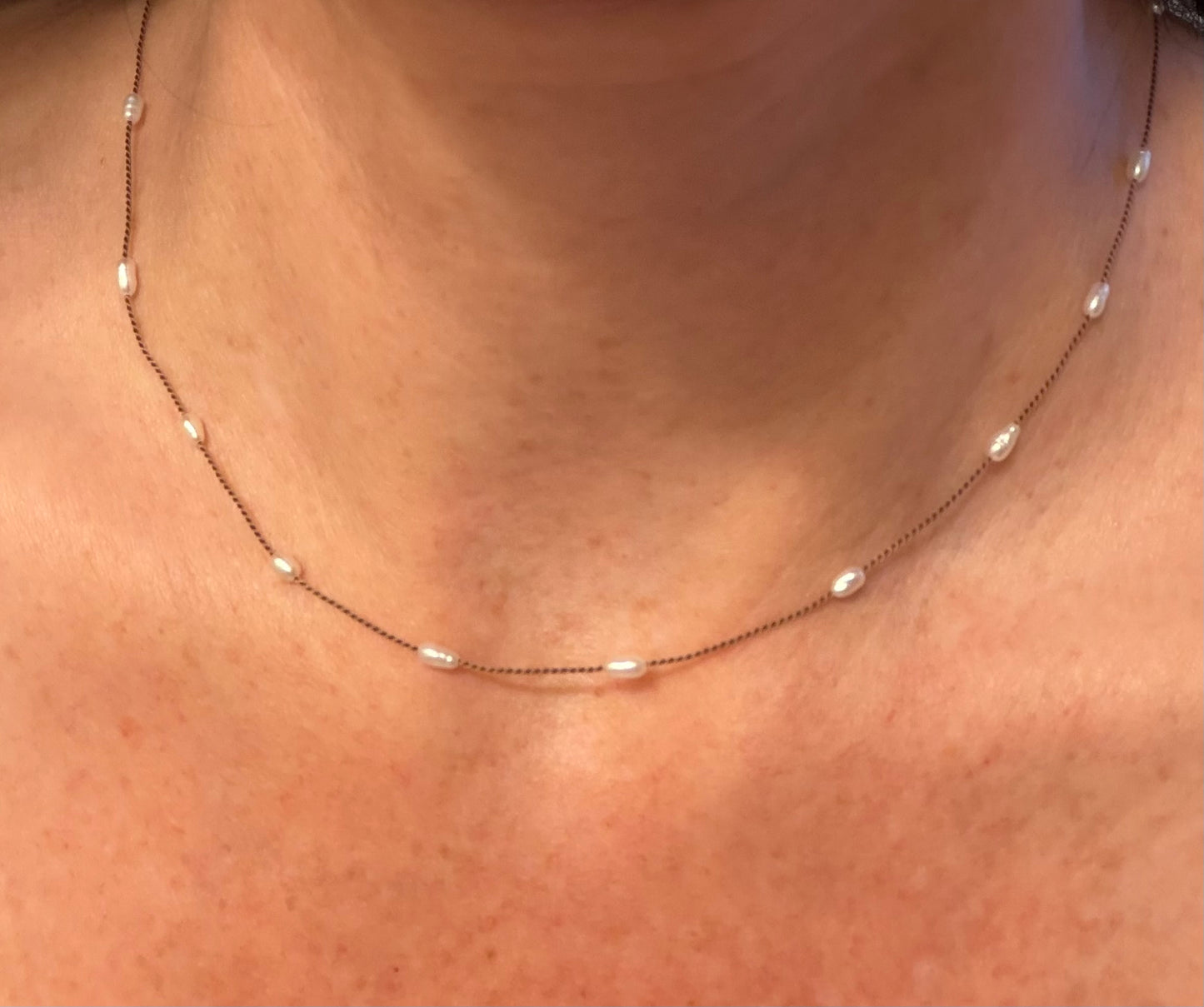Floating Pearl Necklace, Freshwater Pearl Necklace on a cord, June Birthstone, Bridal Pearl Necklace
