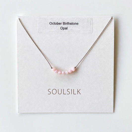 October Birthstone Necklace, Pink Opal Beaded Necklace, Dainty Gemstone Necklace