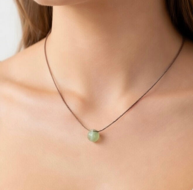 Prehnite Gemstone Necklace, Green Crystal Necklace, Delicate Yoga Necklace, Jewelry Gift for Her, Soulsilk Jewelry