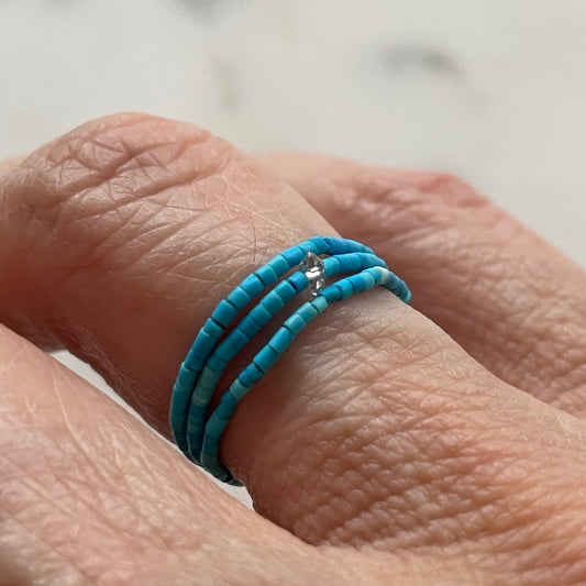 Turquoise and Herkimer Diamond Beaded Ring