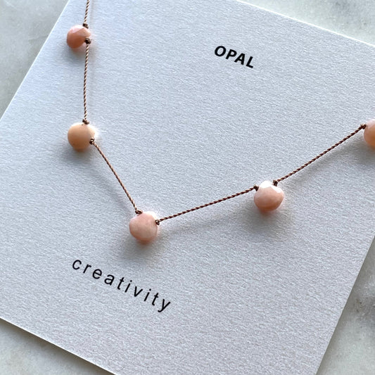 Pink Opal 5 Stone Necklace- Creativity, October birthstone necklace, pink gemstone necklace, hand knotted necklace, Soulsilkjewelry