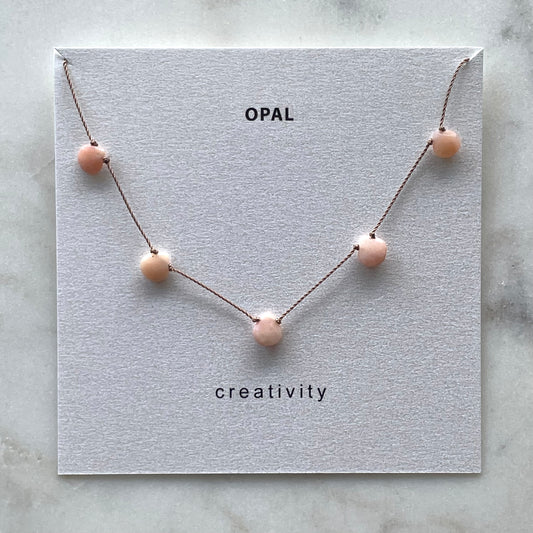 Pink Opal 5 Stone Necklace- Creativity, October birthstone necklace, pink gemstone necklace, hand knotted necklace, Soulsilkjewelry