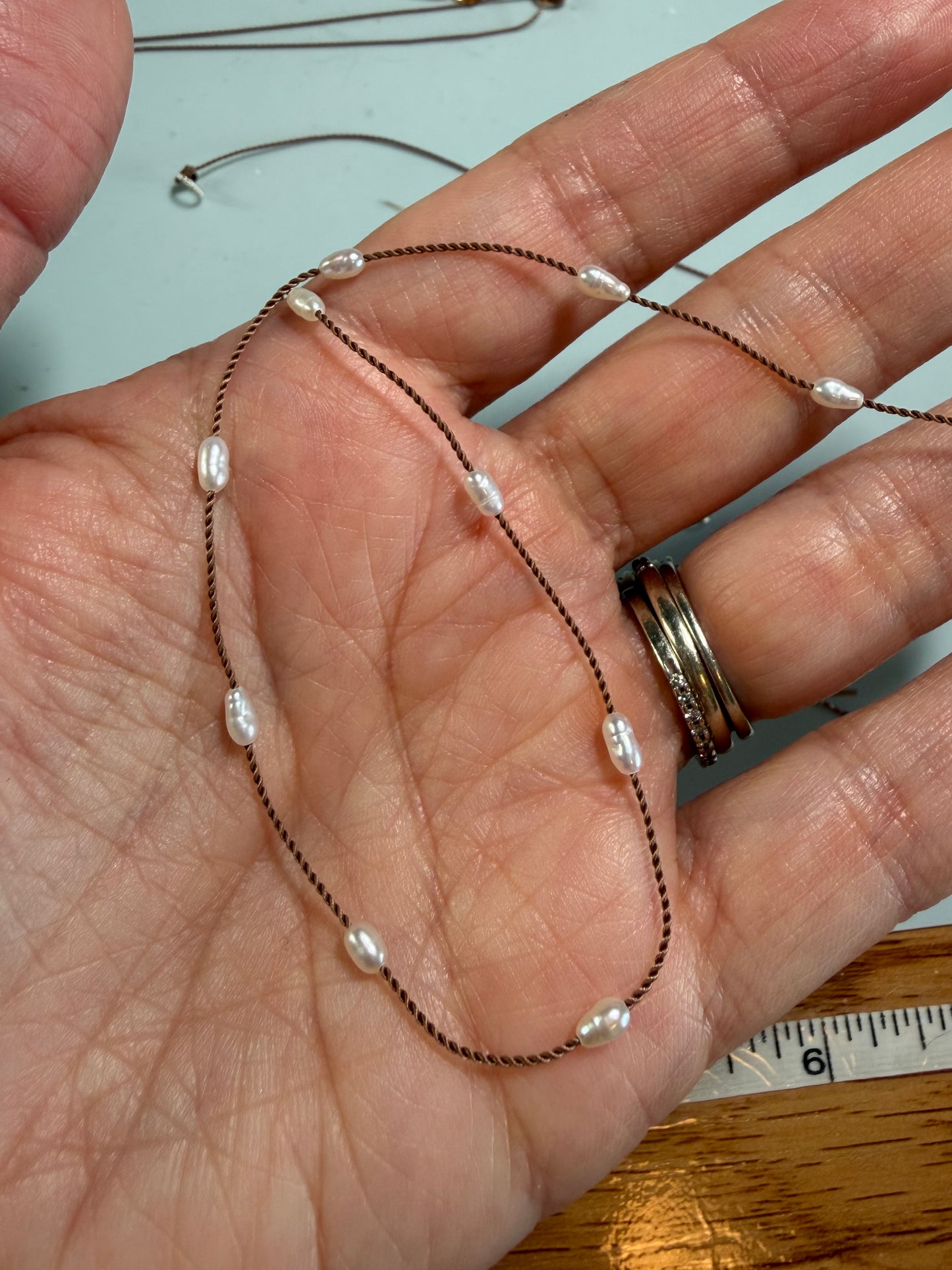 Floating Pearl Necklace, Freshwater Pearl Necklace on a cord, June Birthstone, Bridal Pearl Necklace