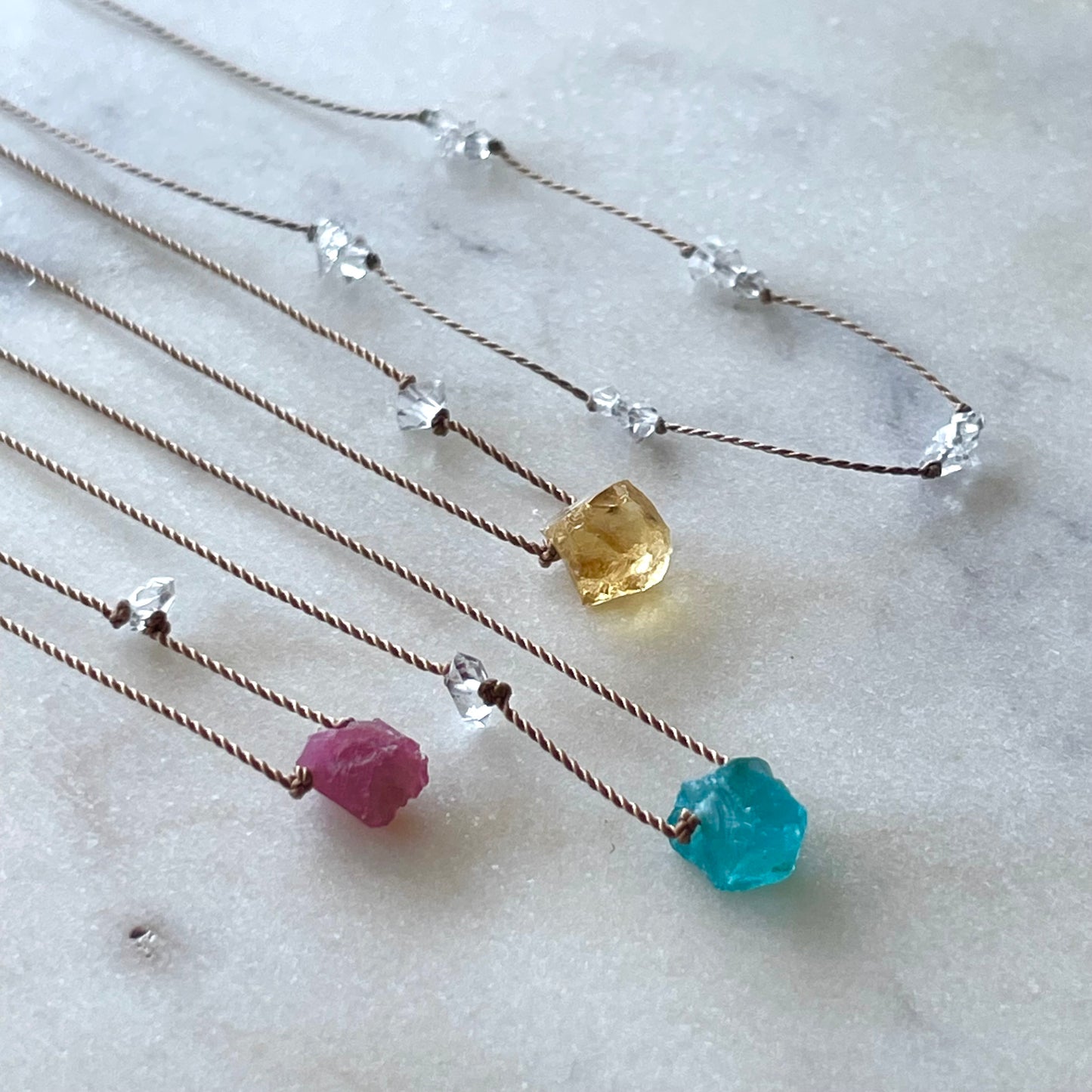 Raw Citrine with Herkimer Diamond Quartz Necklace- Happiness Intention Necklace, November Birthstone Necklace