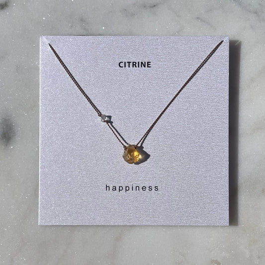 Raw Citrine with Herkimer Diamond Quartz Necklace- Happiness Intention Necklace, November Birthstone Necklace