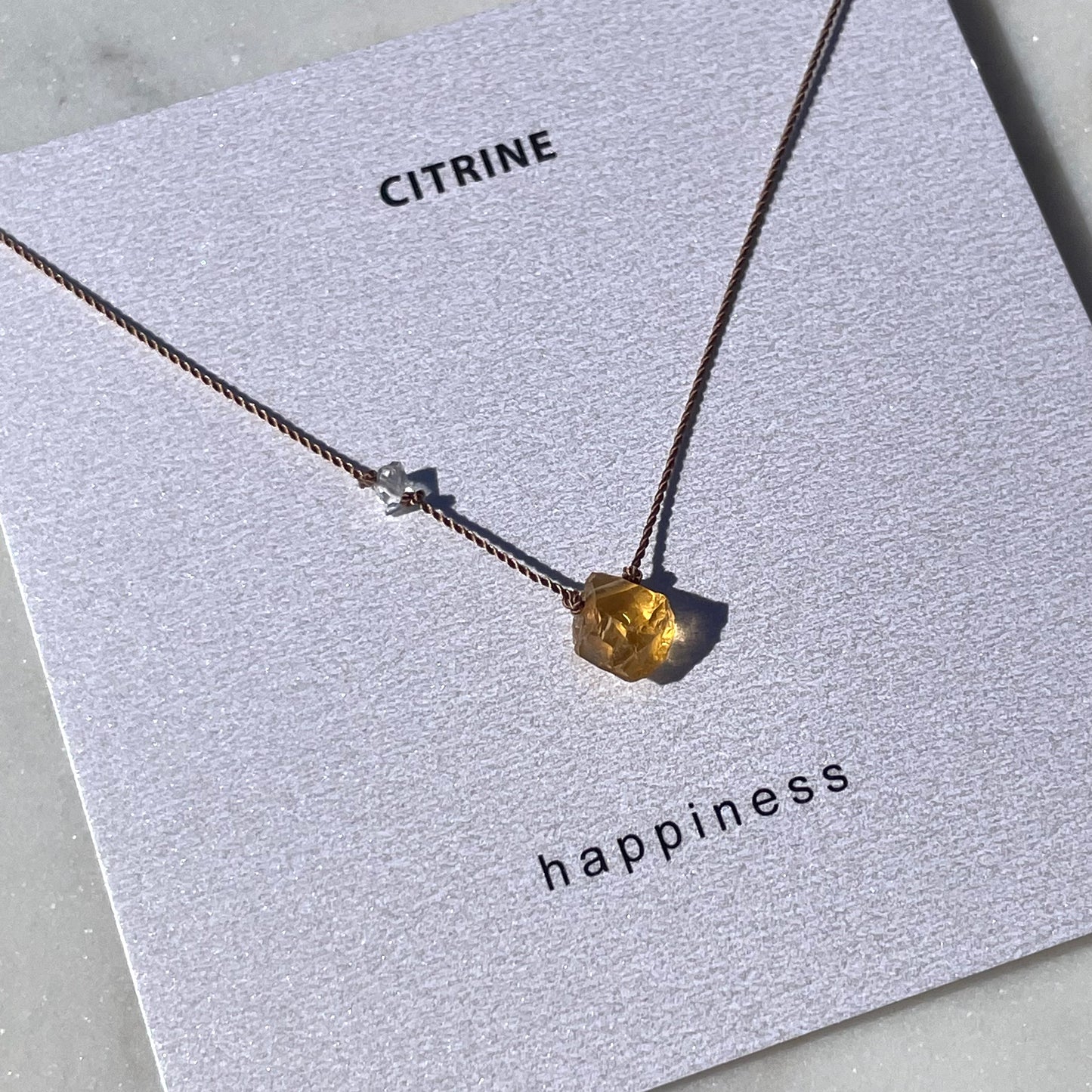 Raw Citrine with Herkimer Diamond Quartz Necklace- Happiness Intention Necklace, November Birthstone Necklace