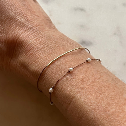 Delicate Gold Bar Beaded Bracelet
