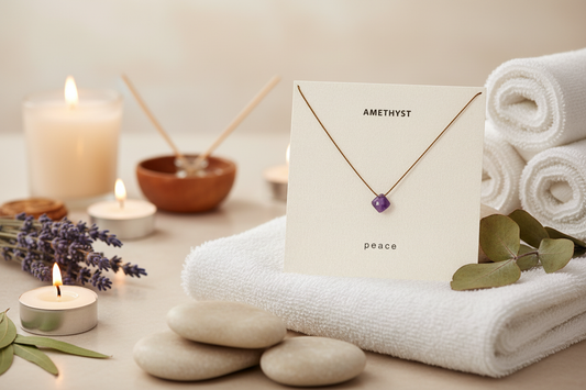 Amethyst Necklace on Card in Spa Setting