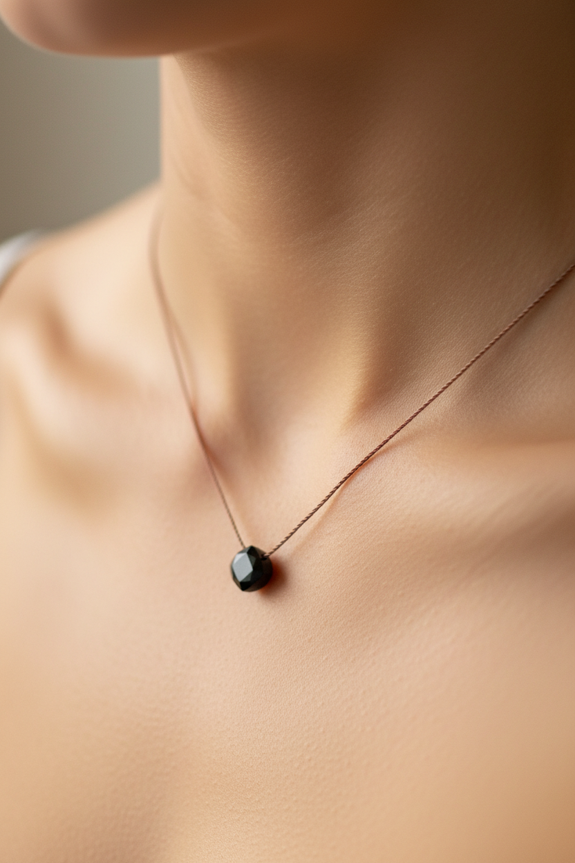 Necklace close-up on collarbone